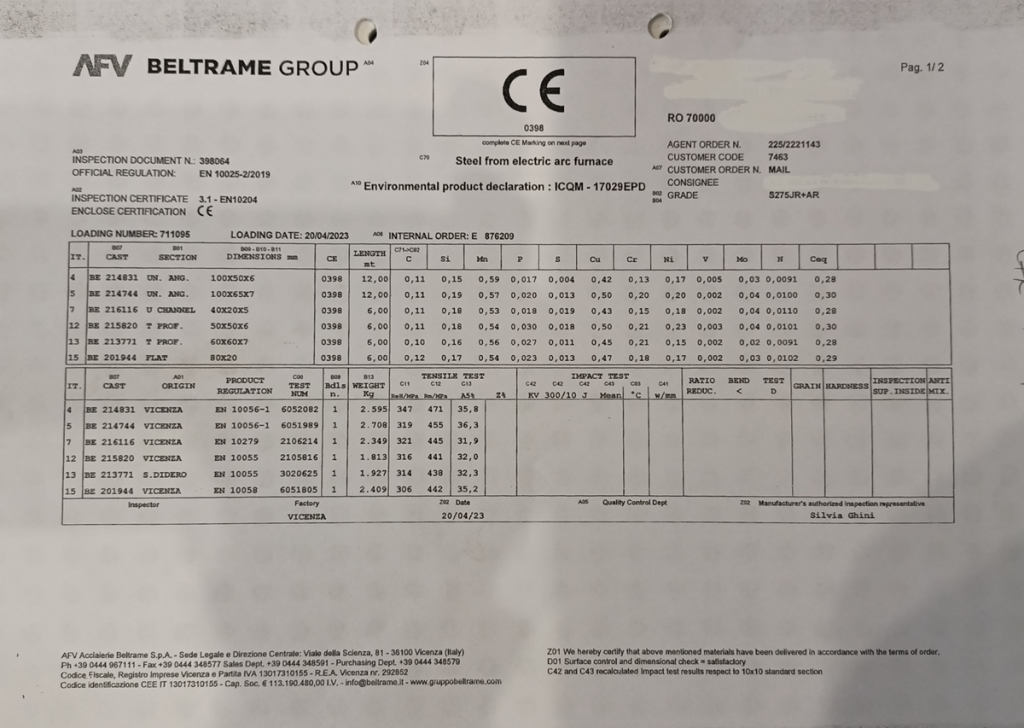 La differenza tra un certificato di qualita dell'acciaio 2.2 e 3.1